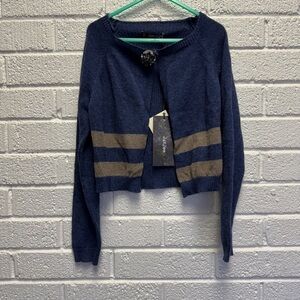 MonnaLisa Blue and Tan Striped Crew Neck Sweater